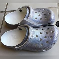 Nwt Classic Silver Glitter Crocs Never Worn, Past Time Frame To Return To Store. Glitter Crocs, Crocs Shoes Women, Blue Crocs, Tie Dye Shoes, How To Dye Shoes, Dr Shoes, Black Clogs, Leopard Print Shoes, Suede Clogs