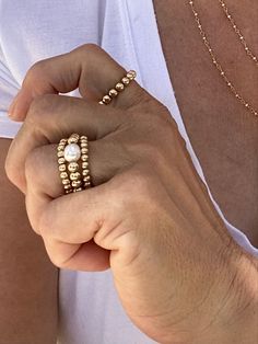 Gold filled beads rings. Stretch rings. Stacking rings