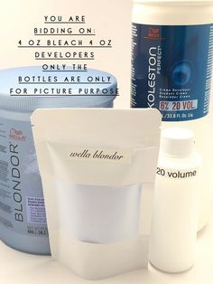 You will receive 4 oz of Wella Blondor Hair bleach in the sealed mylar bag And 1 oz of #2 hair treatment or your choice of the developer. It is made for Home hair color kit or professional.  Or Wellaplex Travel Kit.  Lightener Instructions   • Lightener has a variable mixing ratio, ranging from 1:1 to 1:2 • In a non metallic bowl, use scoop to measure 1 oz. of lightener with either: *1 oz. of developer for the perfect 1:1 ratio (ideal for open air, freehand techniques) * 2 oz. of developer for a Ombre Techniques, Home Hair Color, Hair Levels, Hair Bleach, At Home Hair Color, Root Touch Up, Color Kit, Travel Kit, Bleached Hair