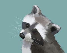 a painting of a raccoon on a blue background