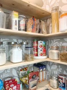 an organized pantry with lots of food items