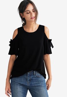 Cold-Shoulder Top | Ellos Plus Size Tees, Swimsuits For All, Top T Shirt, Cold Shoulder Top, Bow Detail, Popular Style, Plus Size Tops, Plus Size Fashion, Cold Shoulder