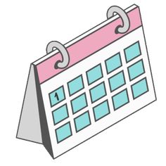 a pink and blue calendar on a white background