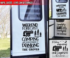 a bus with the words weekend forcast camping drinking the globs on it