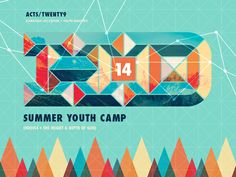 an advertisement for the summer youth camp, with geometric shapes and lines in blue background