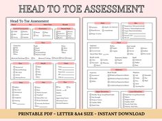 the printable to - do list for head to toe assignment is shown in pink and white