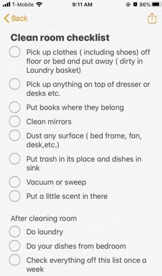 a checklist with the words clean room checklist on it