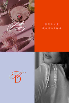 the logo for hello martini is shown in three different colors and font options, along with an image of a woman's face