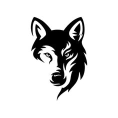 a black and white wolf head on a white background