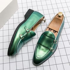 Olivia Mark - Grooms Genuine Leather Slip-On Shoes in Classic Blue Club Shoes, Purple Shoes, Leather Slip On Shoes, Patent Leather Shoes, Men Loafers, Breathable Shoes, High Quality Shoes, Driving Shoes, Formal Shoes