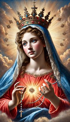 the immaculate mary holding a star in her hands