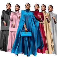 Wholesale Dubai Muslim Women'S High Neck Loose Swing Robe Satin Dress Women'S Abaya | Global Lover Style Ankara, Ankara Outfits, African Maxi Dresses, Dress Muslim, Women's Robe, Abaya Dress, Long Dress Casual, African Dresses, Gowns Of Elegance