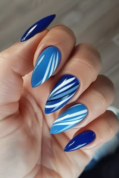 40+ Blue Nails Ideas to Make Your Outfits Pop This Spring & Summer - Flo's Blog 2 Tone Blue Nails, Blue Nail Ideas, Blue Nail Art Designs, Sea Nails, August Nails, Peacoat Men, Baby Blue Nails