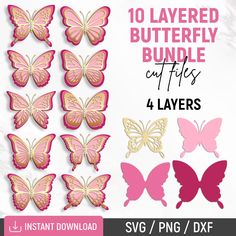 pink and gold butterflies cut files for silhouettes