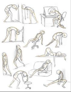 some drawings of people doing different things