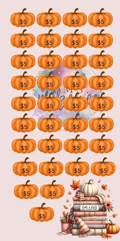 a large number of pumpkins with numbers on them