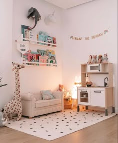 a child's playroom with toys and decor