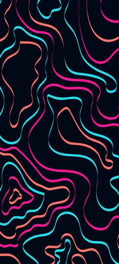 an abstract background with wavy lines in blue, pink and orange on a black background