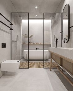 a modern bathroom with white walls and flooring