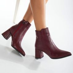 BURGUNDY BOOTS - BRICK RED ANKLE BOOTS - BURGUNDY RED  BOOTIES Looking for Burgundy Ankle Boots? Our Burgundy Red Boots are one-of-a-kind, durable, and constructed using high-quality materials. * Embrace the upcoming winter season with confidence, as these pointed toe booties offer both style and warmth. The 2.7-inch (7 cm) block heel elevates your look while providing a comfortable and stable stride. * Whether you're navigating city streets or stepping out for a casual occasion, our dark red side zip ankle boots are a versatile choice. Level up your winter style with the perfect blend of fashion and functionality. Shop now and embrace the essence of Burgundy Matt Ankle Boots - where warmth meets sophistication We take great care and craftsmanship in handcrafting each pair of Wedding Shoes Burgundy Boots Outfit, Red Ankle Boots, Burgundy Boots Ankle, Womens Booties, Burgundy Boots, Handmade Boot, Stocking Fillers For Her, Pointed Toe Boots, Red Boots