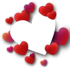 a white paper heart surrounded by red and pink hearts on a white background with room for text