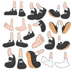 cartoon feet with different types of shoes