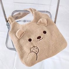 Eating Cookies Bear Embroidery Plush Tote Bag Bear Embroidery, Eat Cookies, Embroidered Canvas, Bear Design, Cartoon Print, Canvas Tote, Color White, Tote Bag, Embroidery