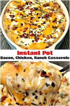 an image of instant pot chicken ranch casserole with bacon and cheese on top