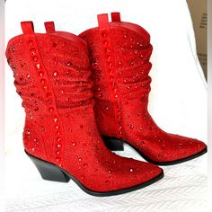 New Never Worn . Jessica Simpson Jeweled Western Boot In Red. Western Boot, Jessica Simpson Shoes, Marc Fisher, Shoes Heels Boots, Western Boots, Jessica Simpson, Shoes Women Heels, Heeled Boots, Shoes Heels