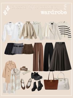 school outfits in style light academy, autumn outfits, school clothes capsule Capsule Wardrobe Light Academia, Light Academia Capsule Wardrobe, Elegant School Outfits, Korean Autumn Outfit, Light Academia Aesthetic Outfit, Academia Capsule Wardrobe, Rockstar Princess, Goal Vision Board