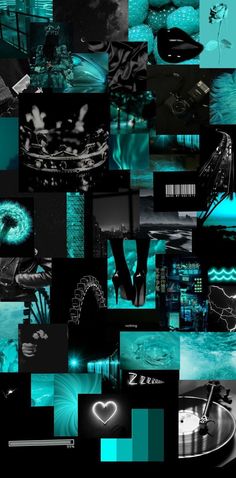 a collage of various images with blue and black colors