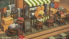 an animal crossing game with furniture and items