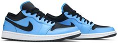 The Air Jordan 1 Low ??University Blue/Black?? is a collegiate inspired look for the low-top version of Michael Jordan’s first signature shoe. The ??University Blue/Black?? undoubtedly references the UNC Tar Heels by employing the school’s shade of light blue in its design. The Carolina Blue hue appears on the leather overlays on the forefoot . eyelets . mid-panel . and heel. Black leather can be found on the toe . collar . and Swoosh branding on either side of the shoe. Elsewhere . Jordan 1 Low University Blue, 70s Converse, Nike Jordan 1 Low, Campus Adidas, Nike X Travis Scott, Converse Run, Nike Air Jordan 1 Low, Converse Run Star, Sneakers Vans