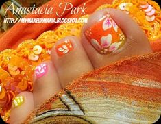 so cute thinking about this for my senior prom this year my dress is orange <3 Tropical Pedicure, Orange Toenails, 2012 Nails, Summer Pedicures, Pedi Designs, Fiji Vacation, Toe Nails Designs, Hawaii Nails, Toenail Art