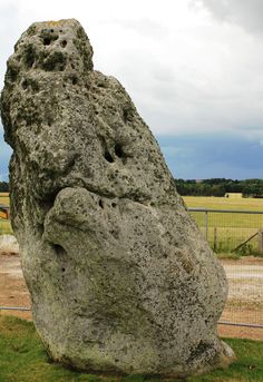 a large rock sitting in the middle of a field