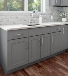 RELIABILT ready-to-assemble kitchen cabinets are a simple yet stylish addition to any space. The Overlake Collection offers easy-to-use cabinet accessories with a coordinating matte gray finish, enhancing the style and beauty of your space at a value. RELIABILT Overlake 6-in W x 36-in H x 0.75-in D Gray Painted Cabinet Fill Strip | LS-SG-F636 Grey Kitchen Cabinets Dark Floors, Ikea Gray Kitchen Cabinets, Soft Grey Kitchen Cabinets, Kitchen Backsplash Grey Cabinets, Gray Kitchen Cabinets Painted, Kitchen Gray Cabinets, Kitchen Grey Cabinets, Light Grey Kitchen Cabinets Modern