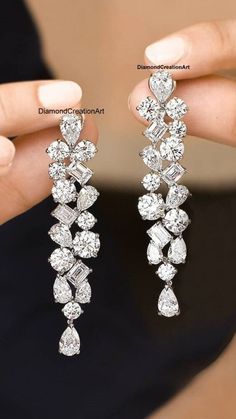 Multi-Shape Diamond Earrings, Moissanite Diamond Dangle Drop Earrings, 935 Argentium Silver Earrings, Screw Back Earrings, Gifts For Her Detail about stones Moissanite & Simulated Stone: ----------------------------- ➠Stone Shape : Pear, Emerald, Round ➠Stone Size : 6x4 MM, 4x3 MM, 4.50 MM ➠Weight: 7.6 TCW ➠Color: Colorless ➠Cut: Excellent ➠Clarity: VVS ✍This Listing's images are only for Imagin about this item. This is all our photography. If you place the order then the same item we can make i Luxury White Gold Pear-shaped Chandelier Earrings, Luxury White Gold Drop Cluster Earrings, Exquisite Diamond Cut Dangle Earrings, White Diamond Cut Linear Earrings For Wedding, Brilliant Cut Linear Earrings For Wedding, Brilliant Cut Dangle Linear Earrings For Wedding, Wedding Linear Dangle Earrings With Brilliant Cut, Unique Diamond Earrings, Long Diamond Earrings