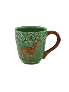 Bordallo Pinheiro Woods Deer Mug Weston Table Patriotic Tablescapes, Flatware Crafts, Rustic Mug, Pickard China, Handblown Glassware, Glassware Crafts, Wood Mug, Wild Deer, Portuguese Culture