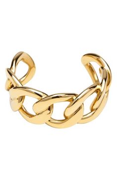 Chunky curb links connect on this bold cuff bracelet plated in shiny 18-karat gold. 1 1/4" width 18k-gold plate Imported Golden Bracelet For Women, Chunky Gold Bracelet, Golden Bracelet, Statement Cuff Bracelet, Summer Wardrobe Essentials, Wide Cuff Bracelets, Wedding Guest Shoes, Gold Bracelet Cuff, Sneaker Slippers