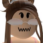 an animated girl with long hair wearing glasses and a cat's head on her forehead