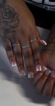 Short Duck Nails, Nails With Bling, 4 Tattoo, Duck Nails, White Acrylic Nails