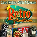 the back cover of retro planet com's cool retro gifts and decor book, featuring an assortment of items