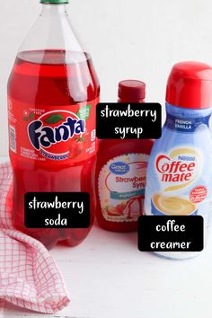 the ingredients to make strawberry soda are shown