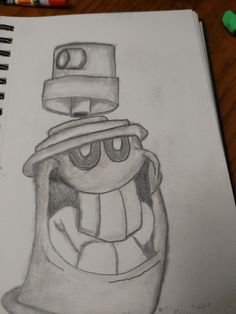 a drawing of a cartoon character wearing a hat