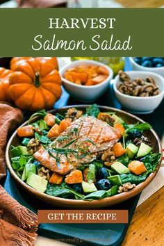 the cover of harvest salmon salad with carrots and other vegetables