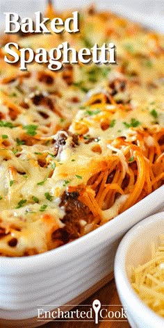 a casserole dish with cheese and meat in it