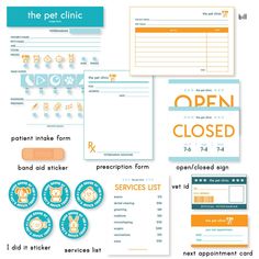 the pet clinic is open and closed for all to see in this postcard set