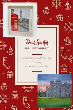 a red and white christmas card with the words dear santa here is my wishlist