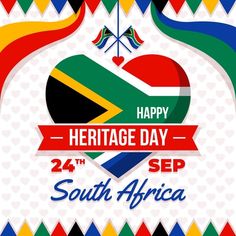 a heart shaped flag with the words happy heritage day in south africa written on it