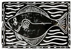 a black and white drawing of a fish in the water with waves on it's sides